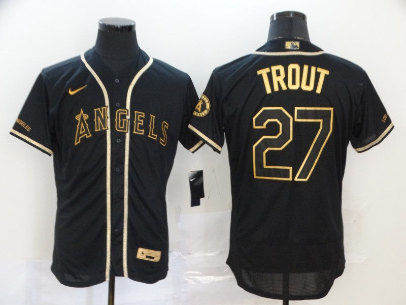 Men's Los Angeles Angels Mike Trout #27 Black Sewn Jersey